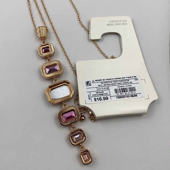 4/$20 A New Day Pink, Purple Rhinestone Gem and Gold Tone Chain Pendant Necklace - Picture 6 of 6